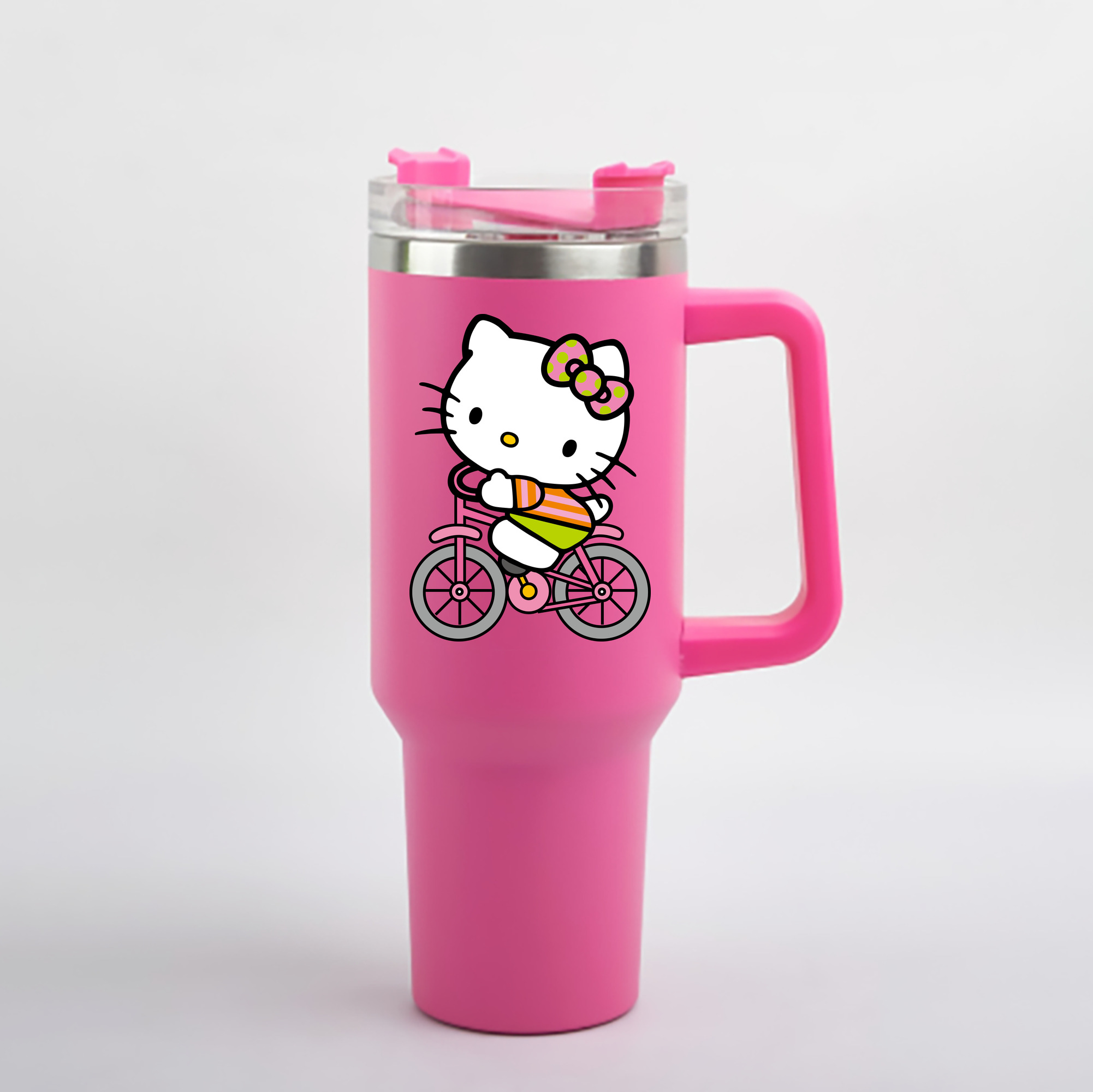 （画像用） Hello Kitty ハローキティ 1200mL車用タンブラー - クリスタルステッカー（プラスチックストロー付き）